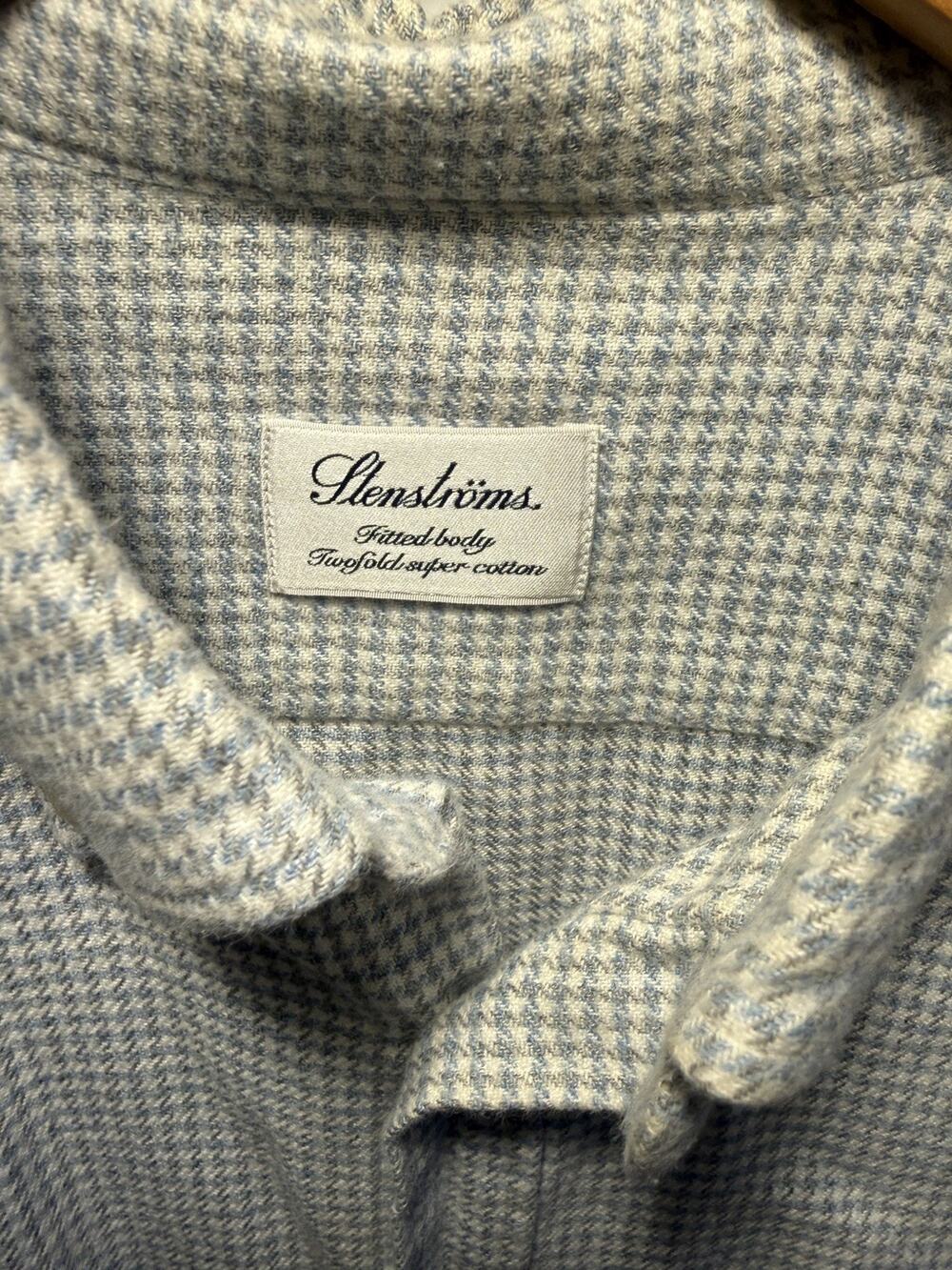 Stenstroms Swedish Luxury Twofold Cotton gray blue white Flannel Soft Men L $249